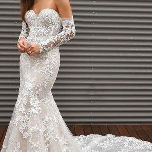 Martina Liana Off-Shoulder Lace Wedding Dress in White